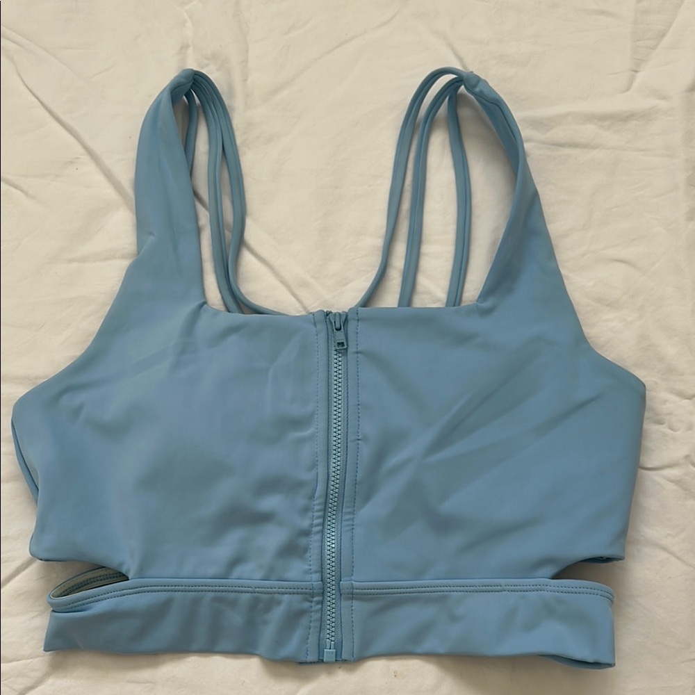 BuffBunny Blue Sports Bra with Double Straps and Zipper